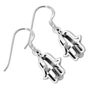 3D Hand Of Fatima Hamsa Sterling Silver Dangle Drop Hook Earrings, ep176